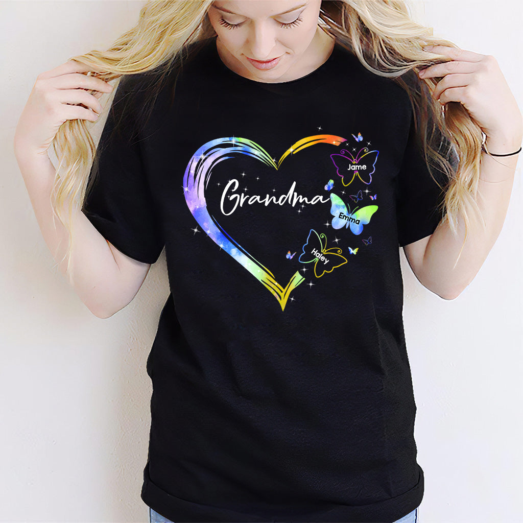 Heart Floral Butterflies - Personalized Mother's Day Grandma T-shirt and Hoodie