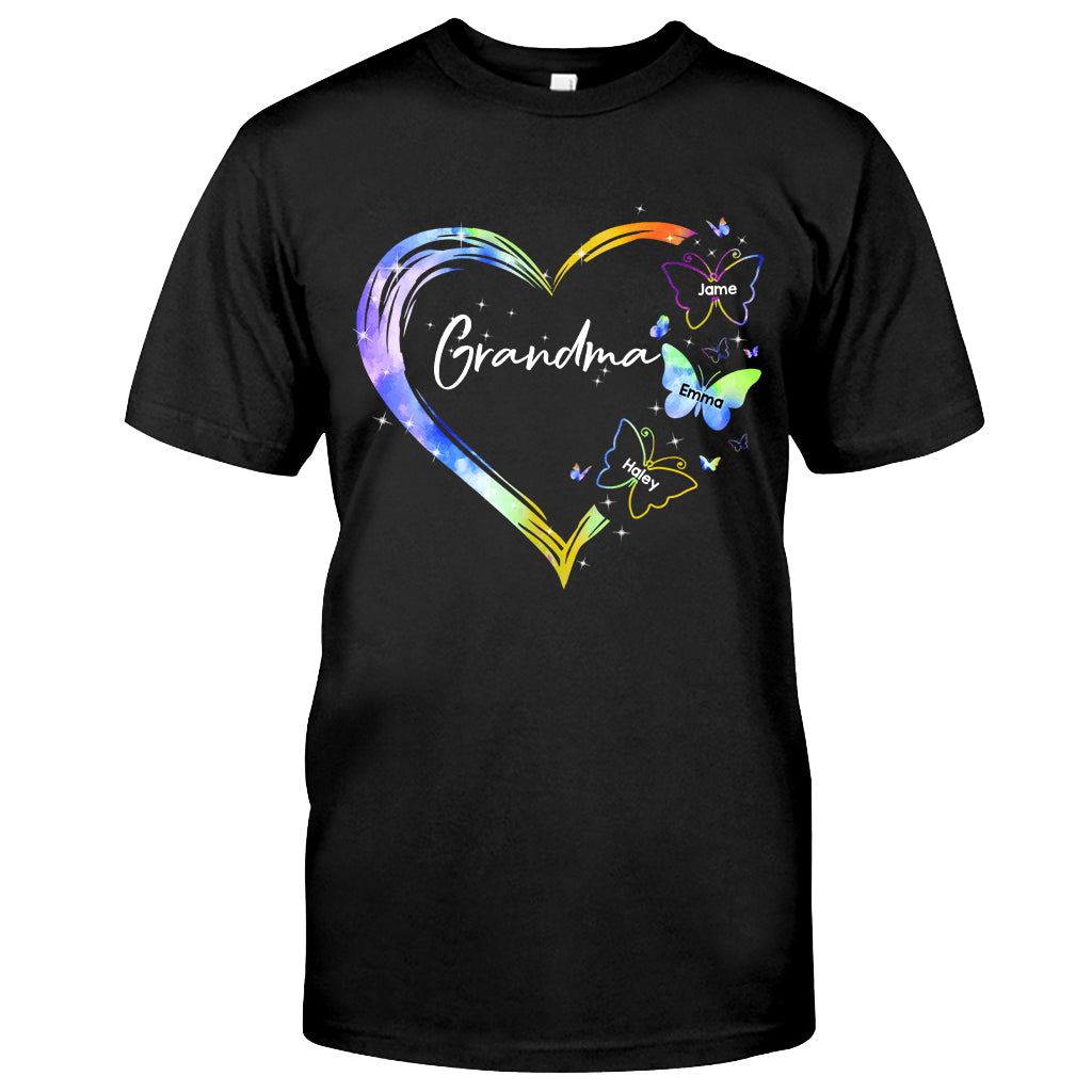 Heart Floral Butterflies - Personalized Mother's Day Grandma T-shirt and Hoodie
