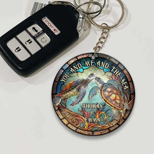Colorful Turtle Couple - Personalized Turtle Keychain