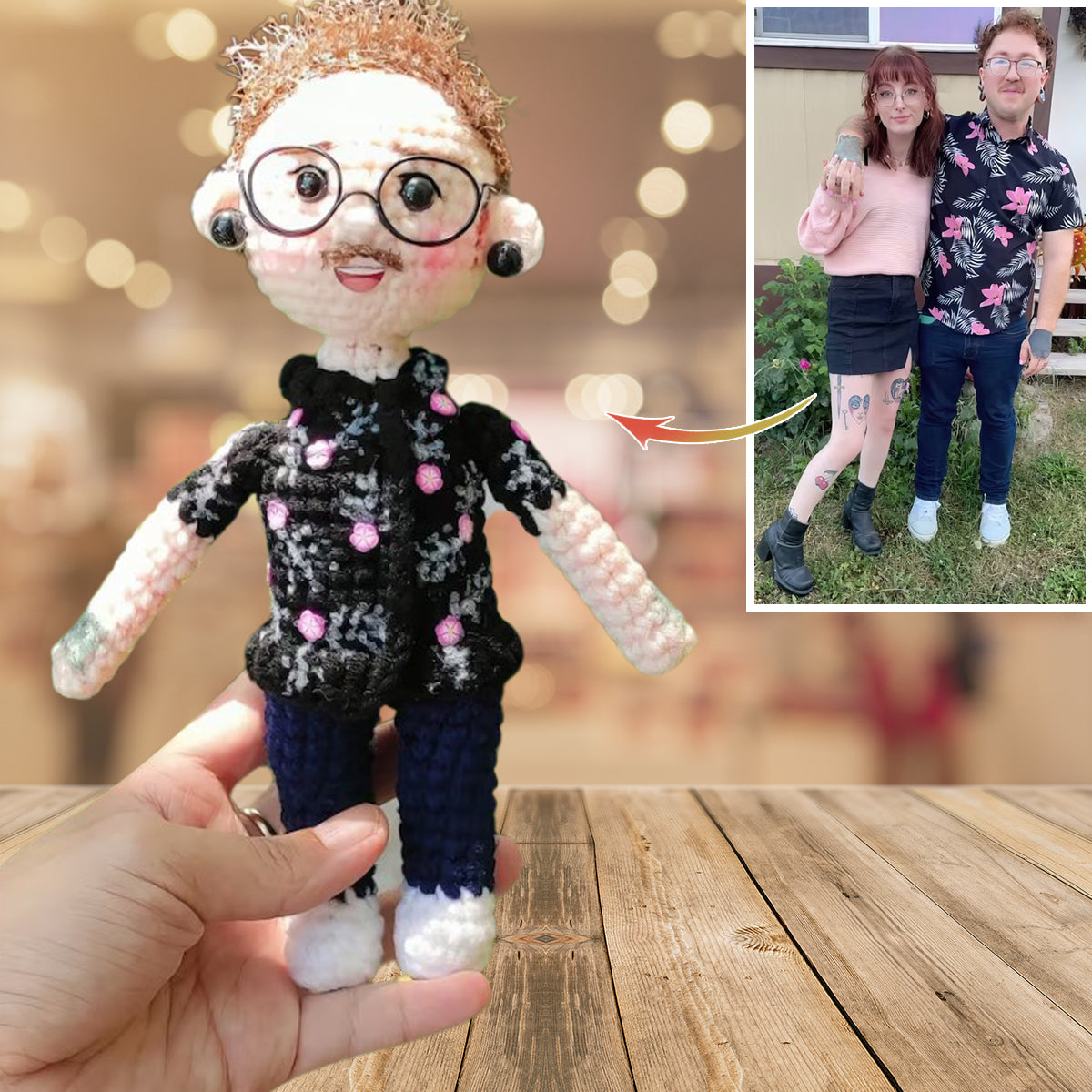 Hand Knitted Doll From Real Photo - Personalized Couple Hand Knitted Doll