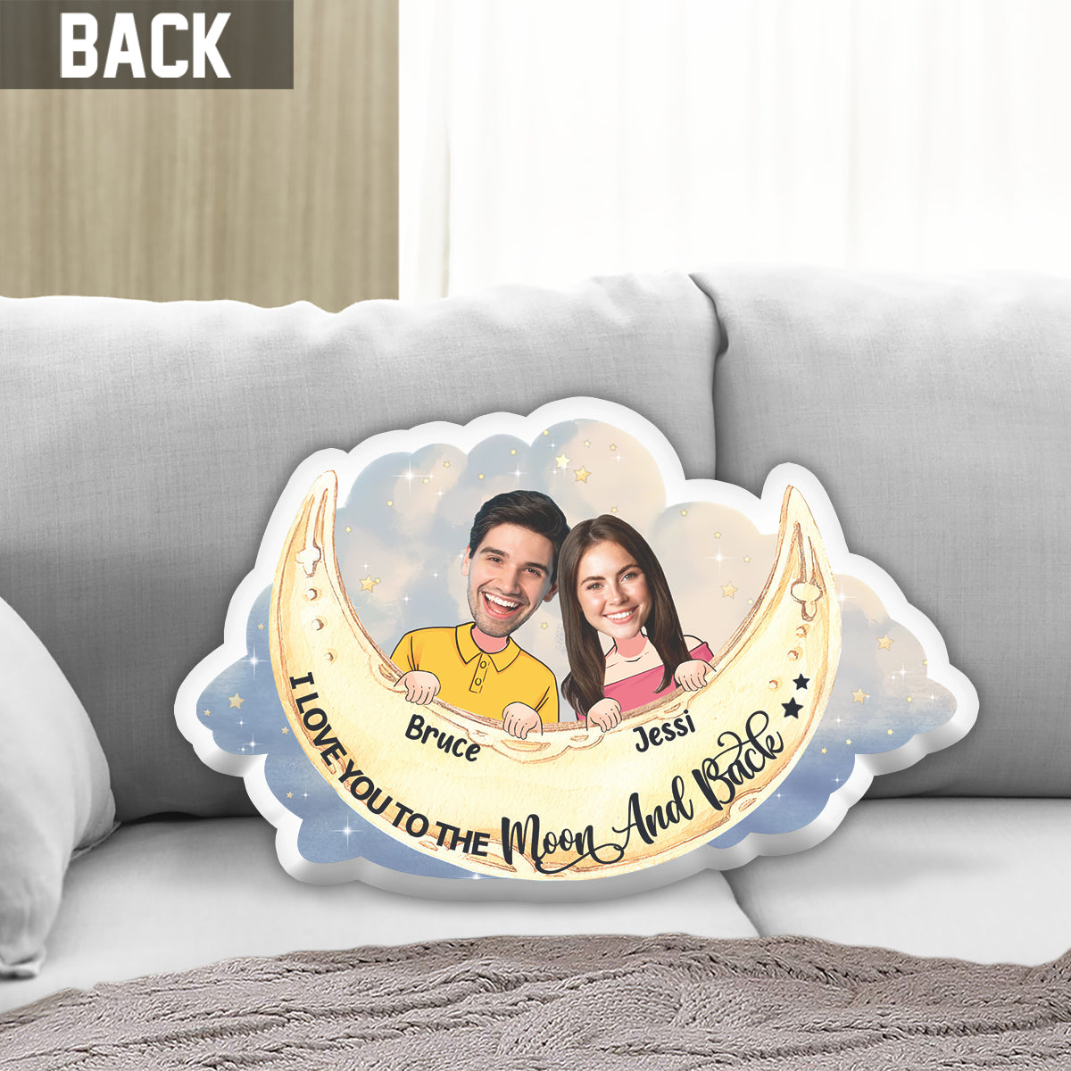 I Love You to The Moon And Back - Personalized Couple Shaped Pillow