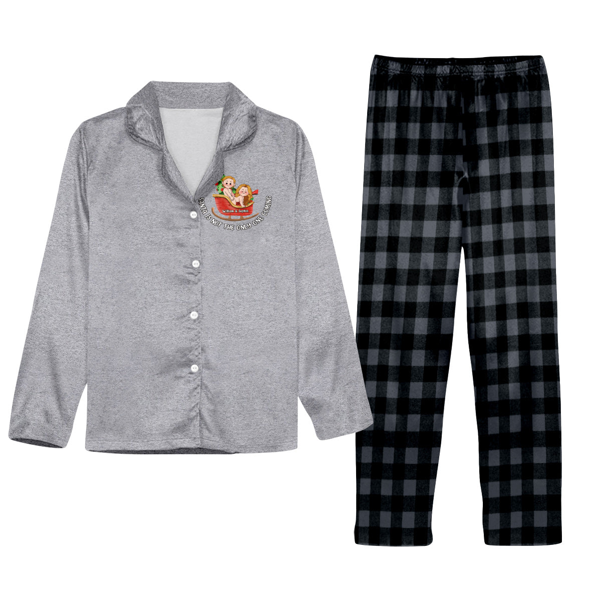 Santa Is Not The Only One Coming - Personalized Couple Button Down Pajamas