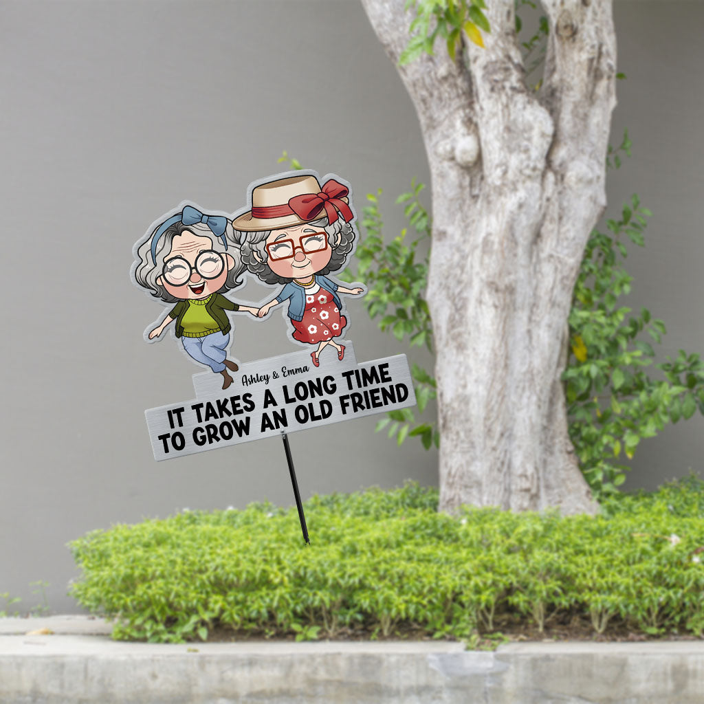 Es braucht Zeit, um eine alte Freundschaft wachsen zu lassen – personalisierte Gartendekoration aus Metall mit der Aufschrift „Beste Freundin“