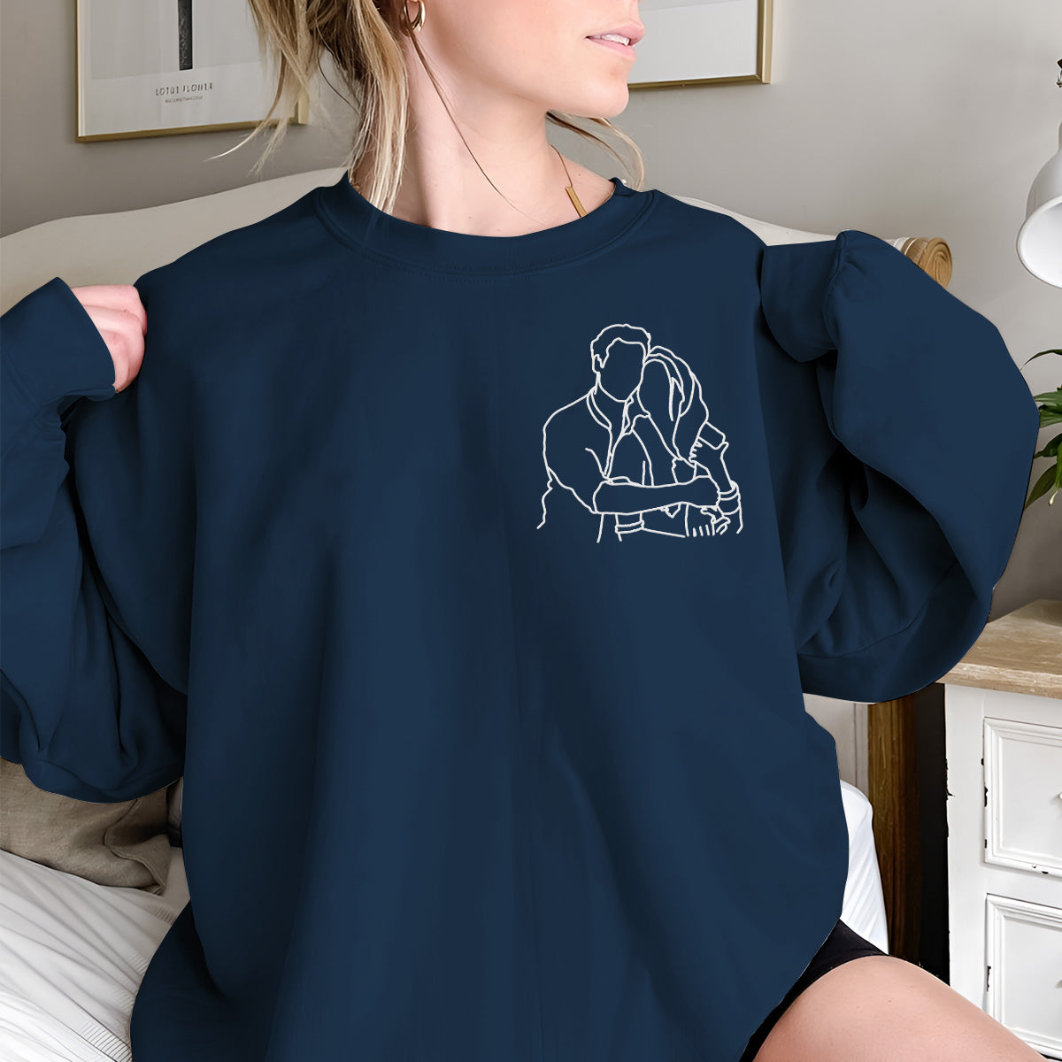 Custom Line Art - Personalized Couple Embroidered Sweater