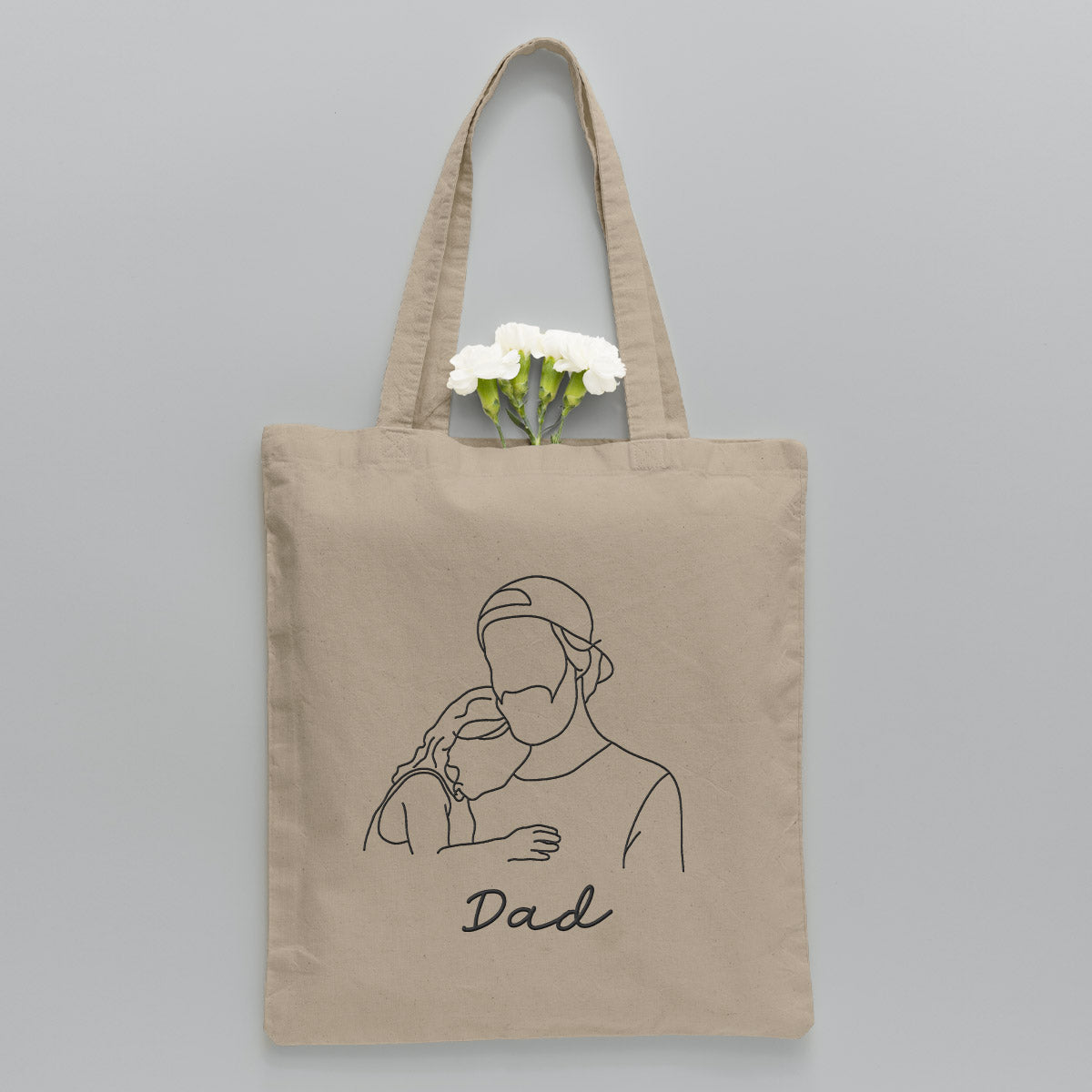 Custom Photo Line Art - Personalized Father Embroidered Tote Bag