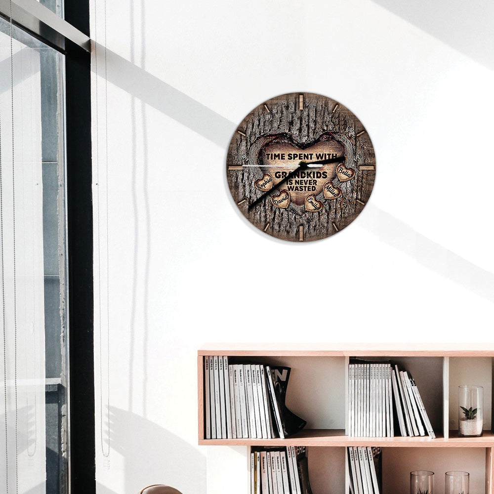 Time Spent With Grandkids Is Never Wasted - Personalized Grandma Wall Clock