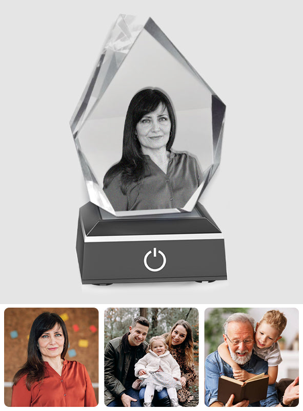 Foto nach Wunsch – Personalisierte Tante-Lasergravur, 3D-Eisberg-förmige Kristalllampe