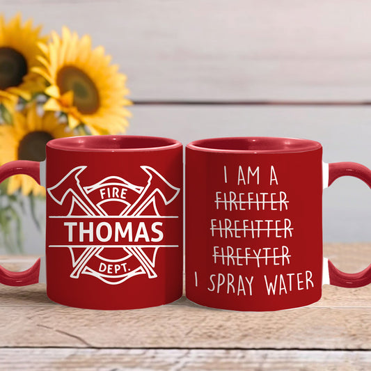 Ich sprühe Wasser – Personalisierter Becher mit Feuerwehrmotiv