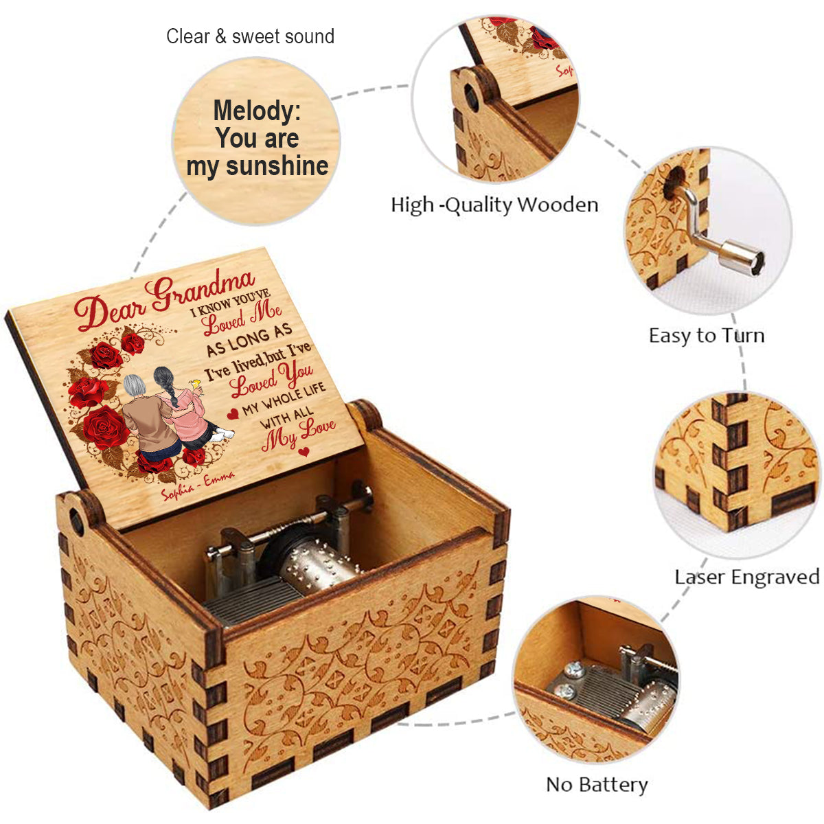 Mom I've Loved You - Gift for mom, grandma, husband, wife, aunt, sister, brother - Personalized Hand Crank Music Box