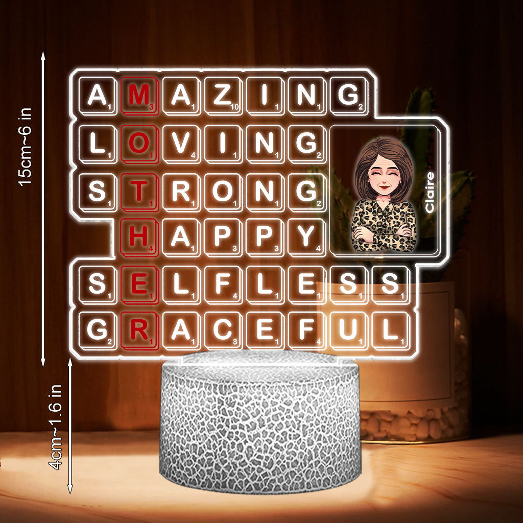 Mom Scrabble Tile - Personalized Mother's Day Mother Shaped Plaque Light Base