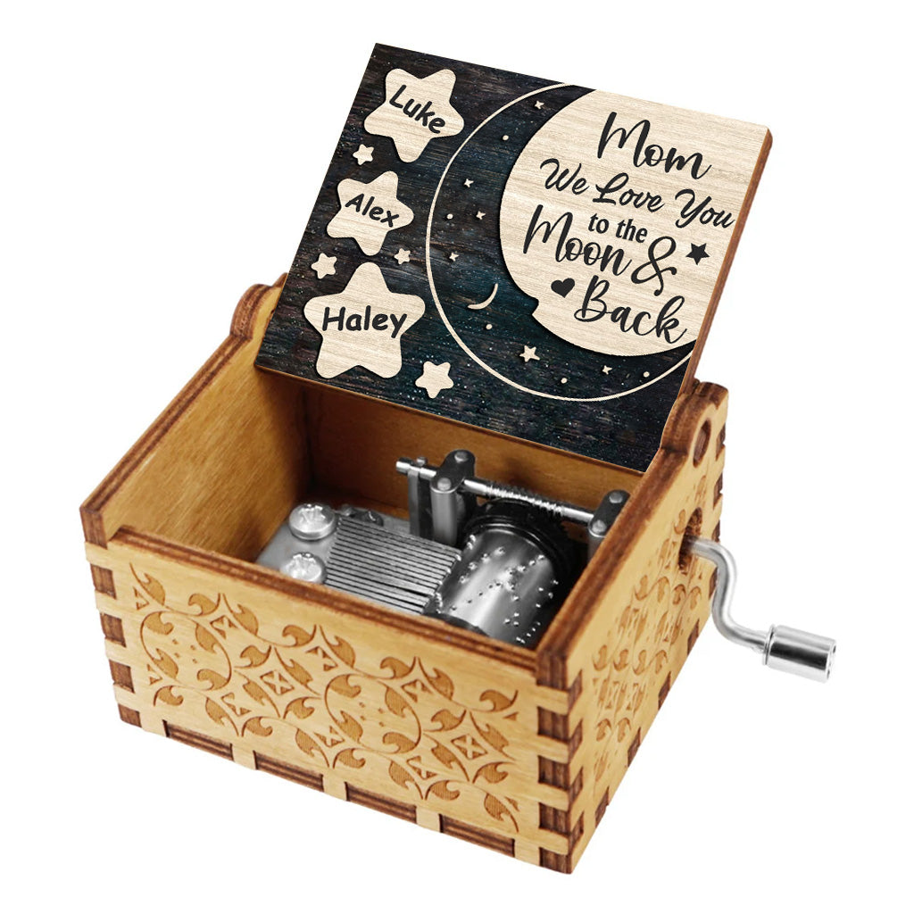 I Love You To The Moon And Back - Gift for mom, grandma, dad, grandpa - Personalized Hand Crank Music Box