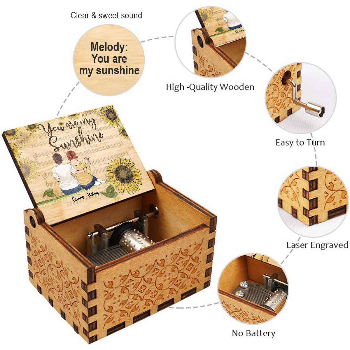 You Are My Sunshine - Personalized Mother's Day Mother Hand Crank Music Box
