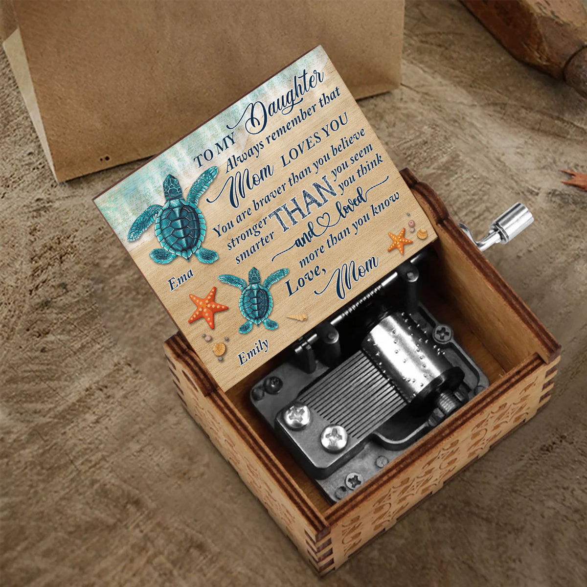 N'oublie jamais ça - Cadeau pour grand-mère, maman, fille, petite-fille, fils, petit-fils, grand-père, papa - Boîte à musique à manivelle personnalisée