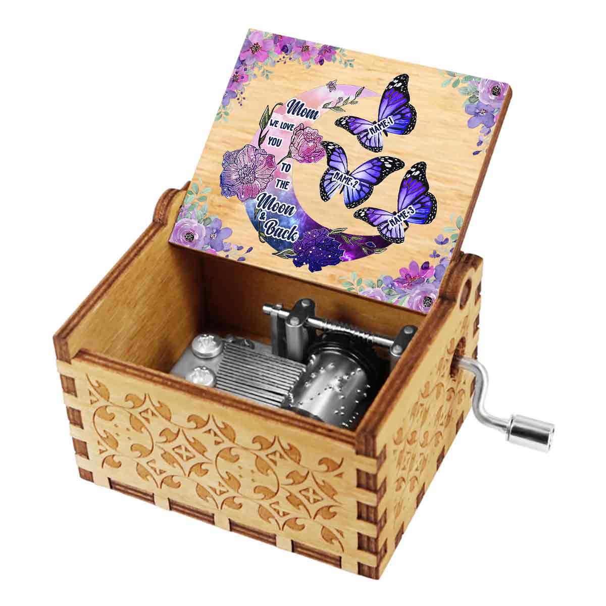 I Love You To The Moon And Back - Personalized Mother's Day Mother Hand Crank Music Box