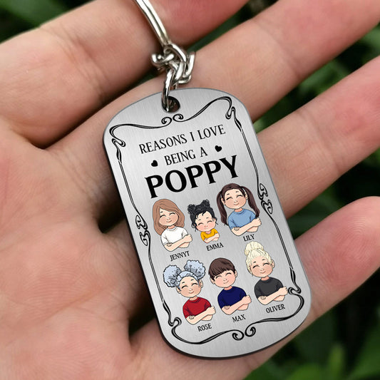 Resons I Love Being A Poppy - Gift for grandpa, grandma, mom, dad, uncle, aunt, brother, sister - Personalized Stainless Steel Keychain