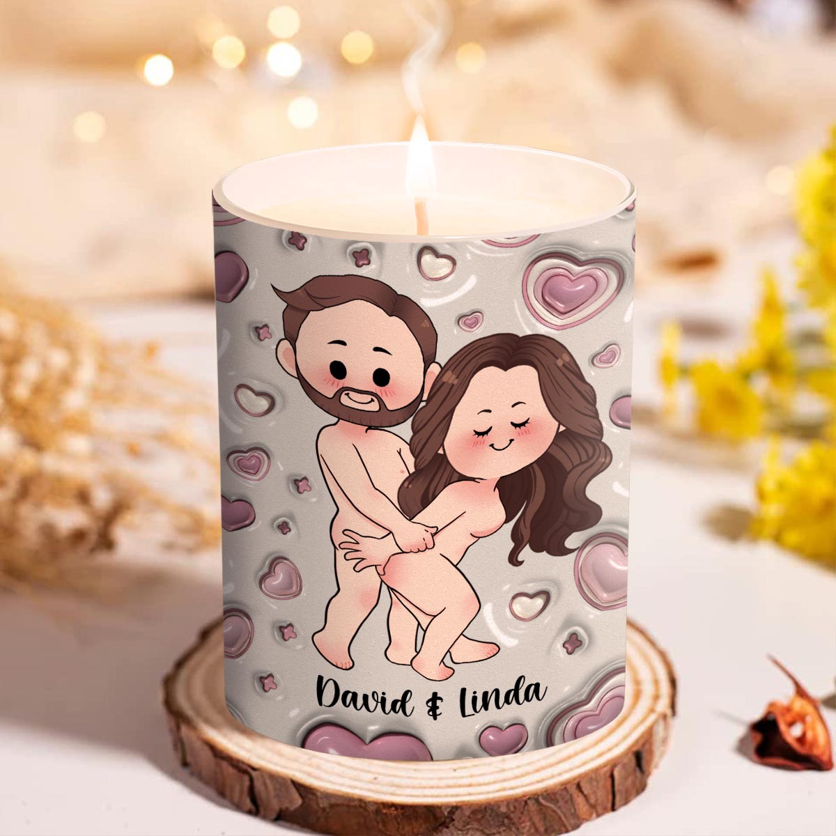 Blow So I Can - Personalized Couple Candle With Wooden Lid