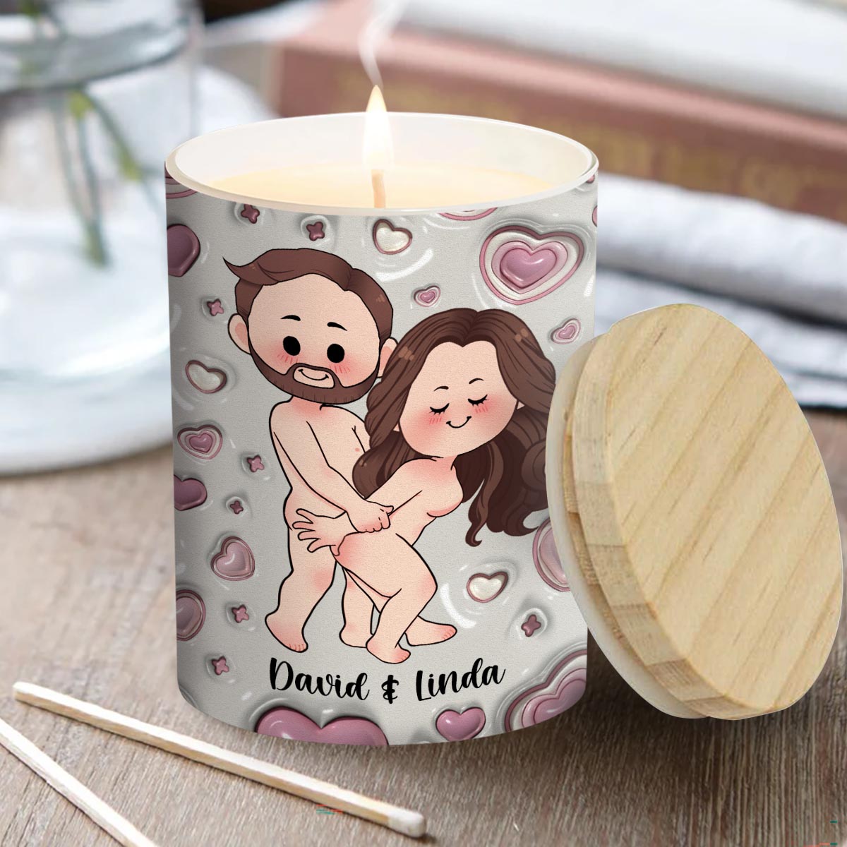 Blow So I Can - Personalized Couple Candle With Wooden Lid