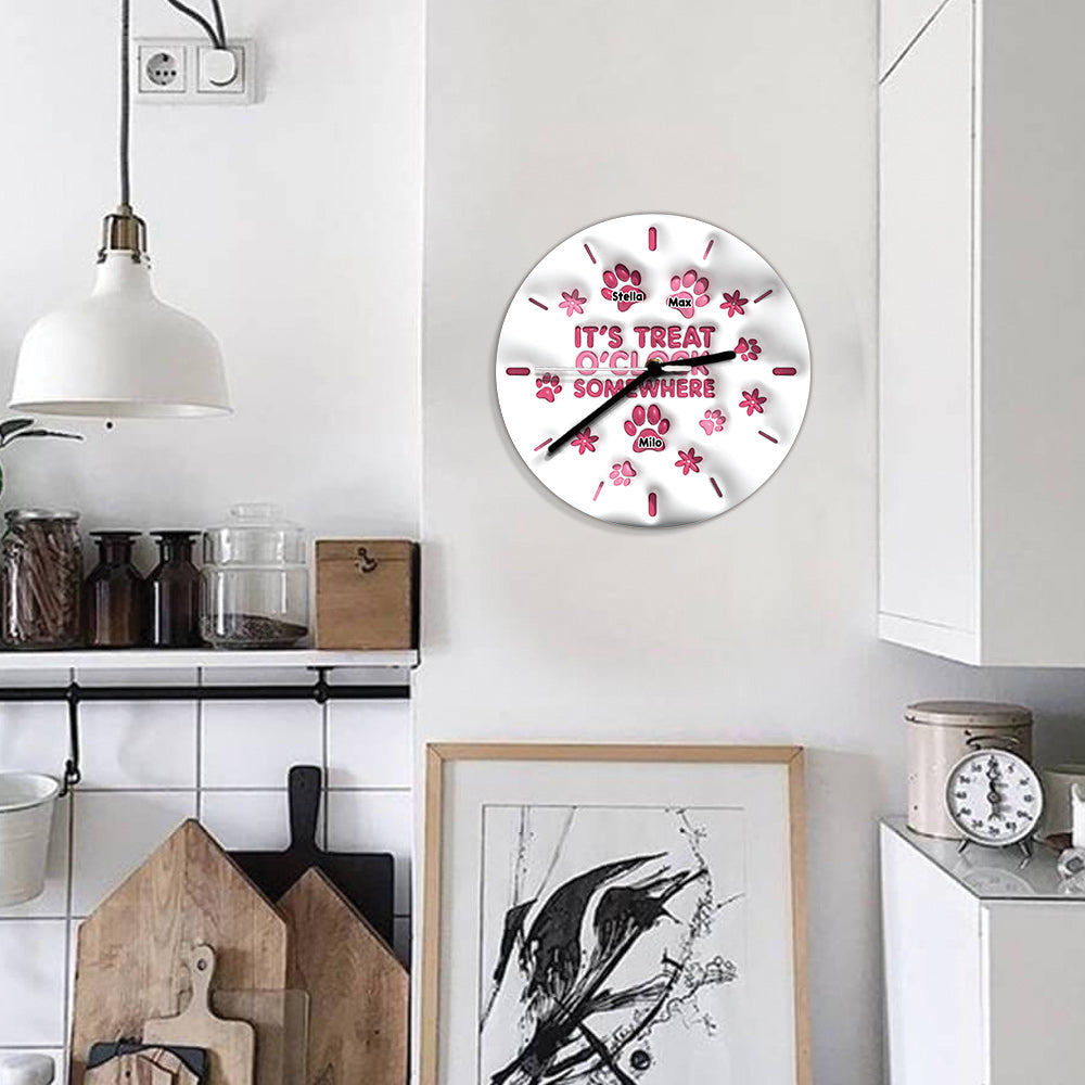 Horloge murale personnalisée pour chien « C'est l'heure des friandises quelque part »