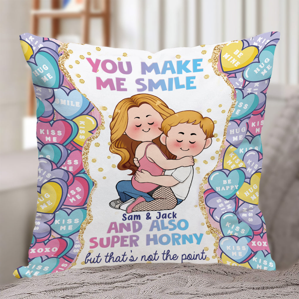 You Make Me Smile And Also Super Horny - Personalized Couple Throw Pillow