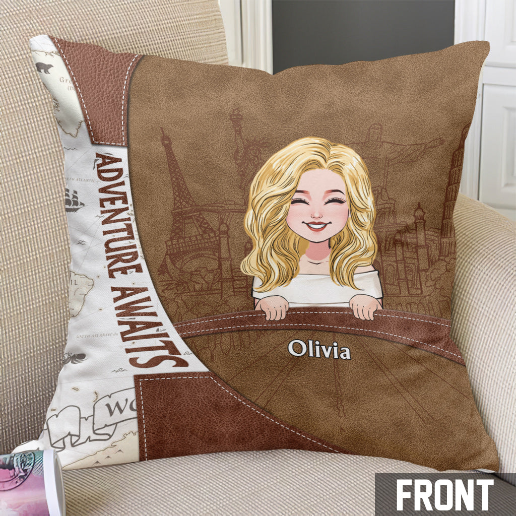 Adventure Awaits - Personalized Travelling Throw Pillow