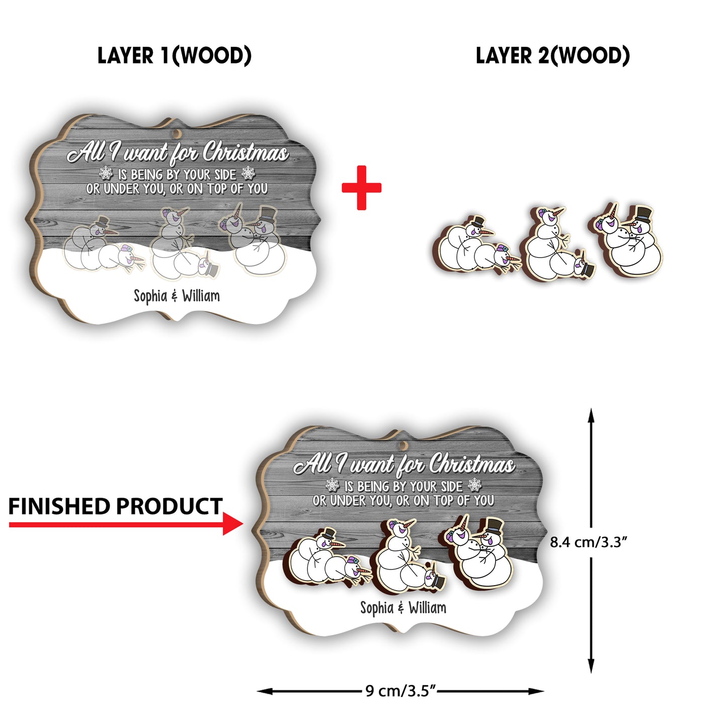 All I Want For Christmas - Personalized Couple 2 Layered Piece Ornament