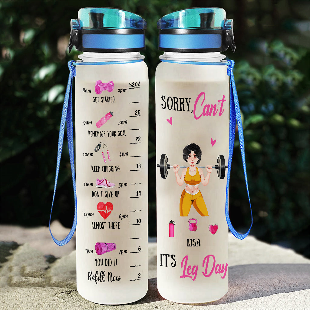 Tut mir leid, geht nicht, heute ist Beintag – Personalisierte Fitness-Wasserflasche mit Tracker