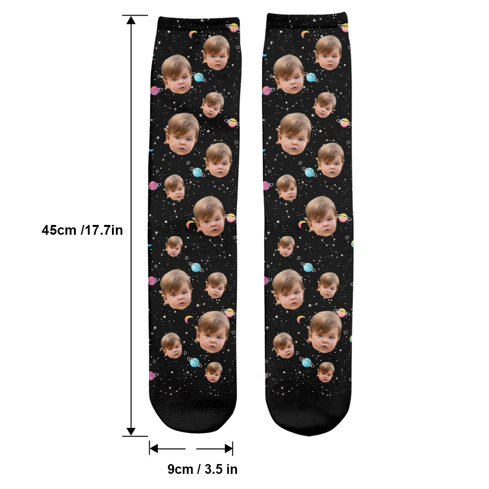 Chaussettes personnalisées pour petite-fille - Visage personnalisé Galaxie