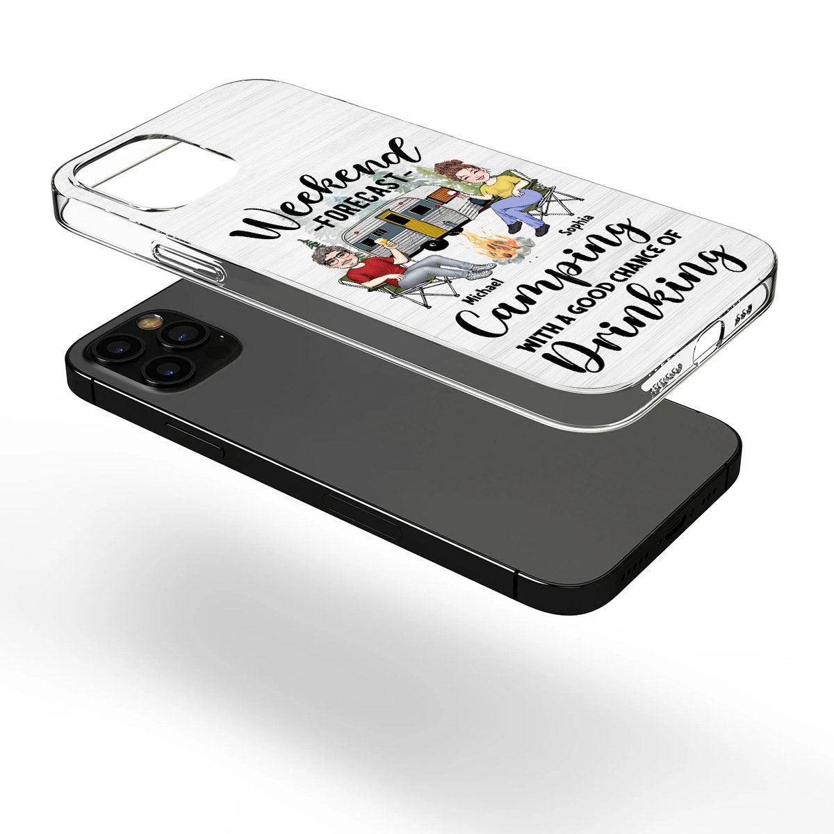 Prévisions du week-end - Étui de téléphone transparent personnalisé pour le camping