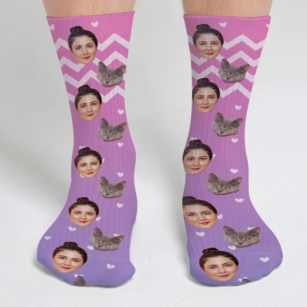 Chaussettes personnalisées pour chat à motif violet - Face personnalisée