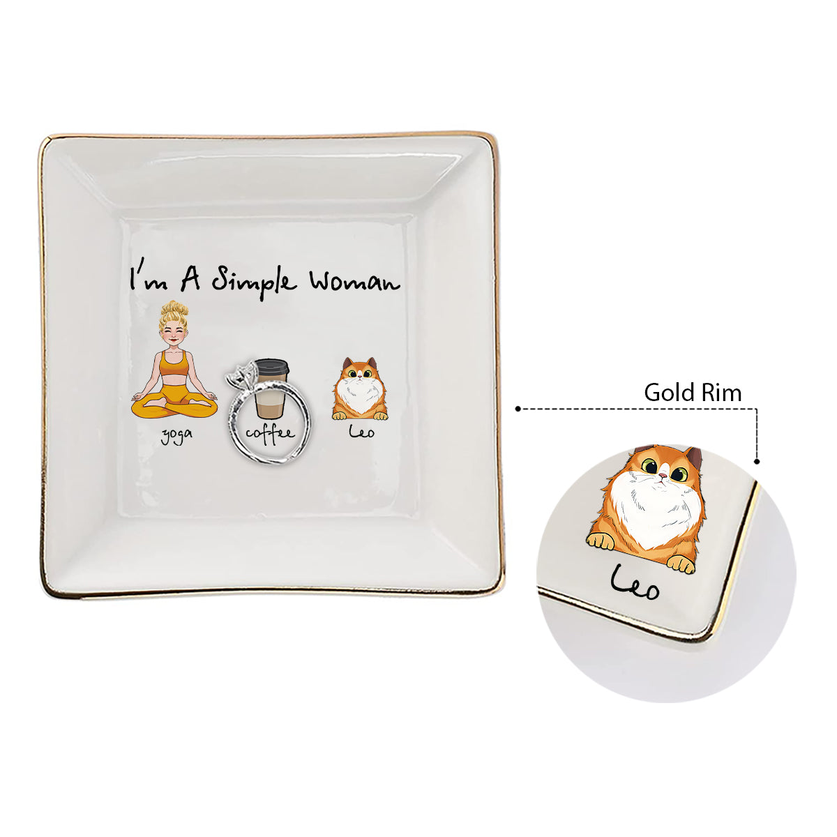 Je suis une femme simple - Cadeau de yoga pour amoureux des chiens et des chats - Porte-bijoux personnalisé