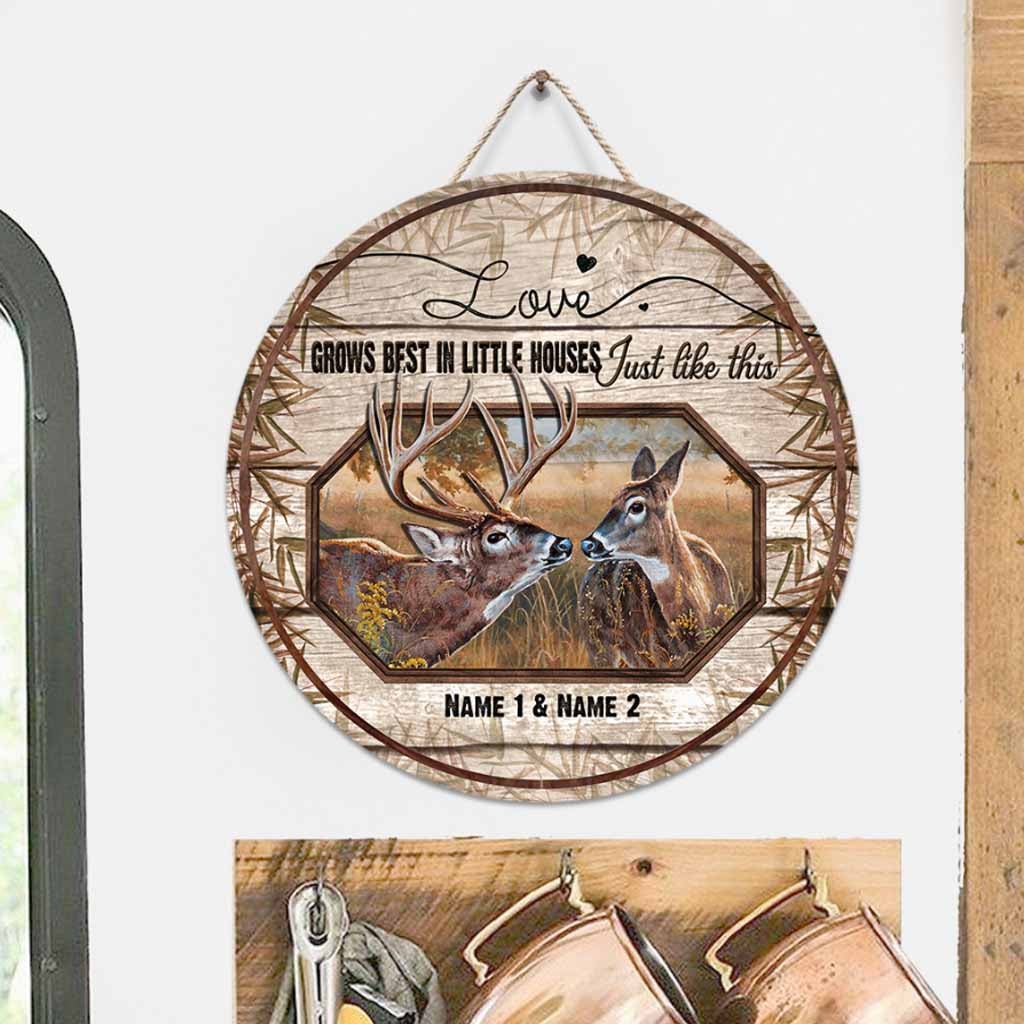 Love Grows Best - Personalized Couple Hunting Round Wood Sign