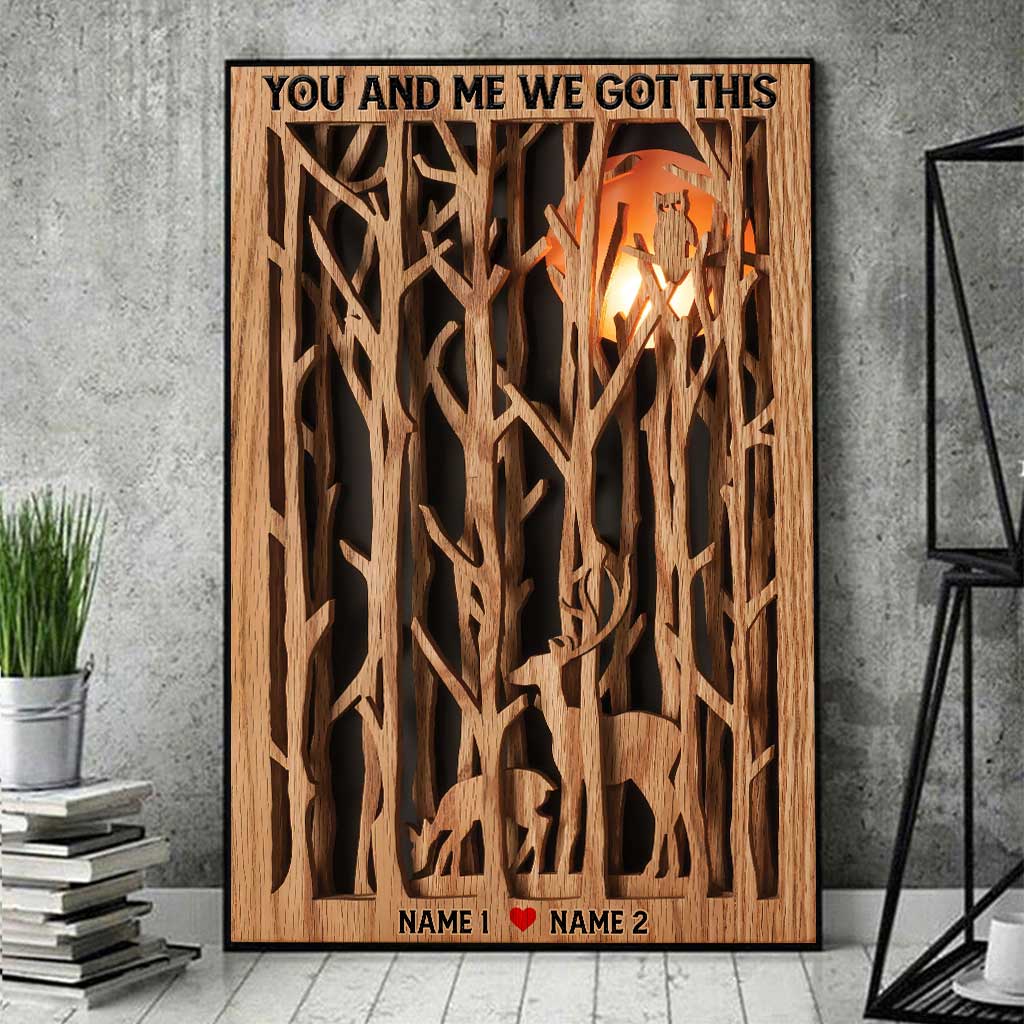„Du und ich, wir schaffen das“ – personalisiertes Jagdposter für Paare mit 3D-Musterdruck