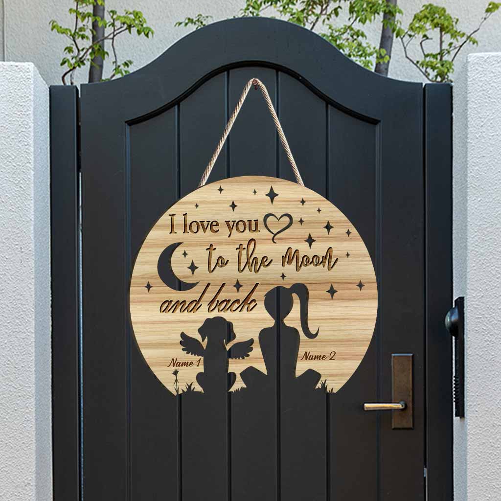 Ich liebe dich bis zum Mond und zurück – personalisiertes Holzschild für Hunde
