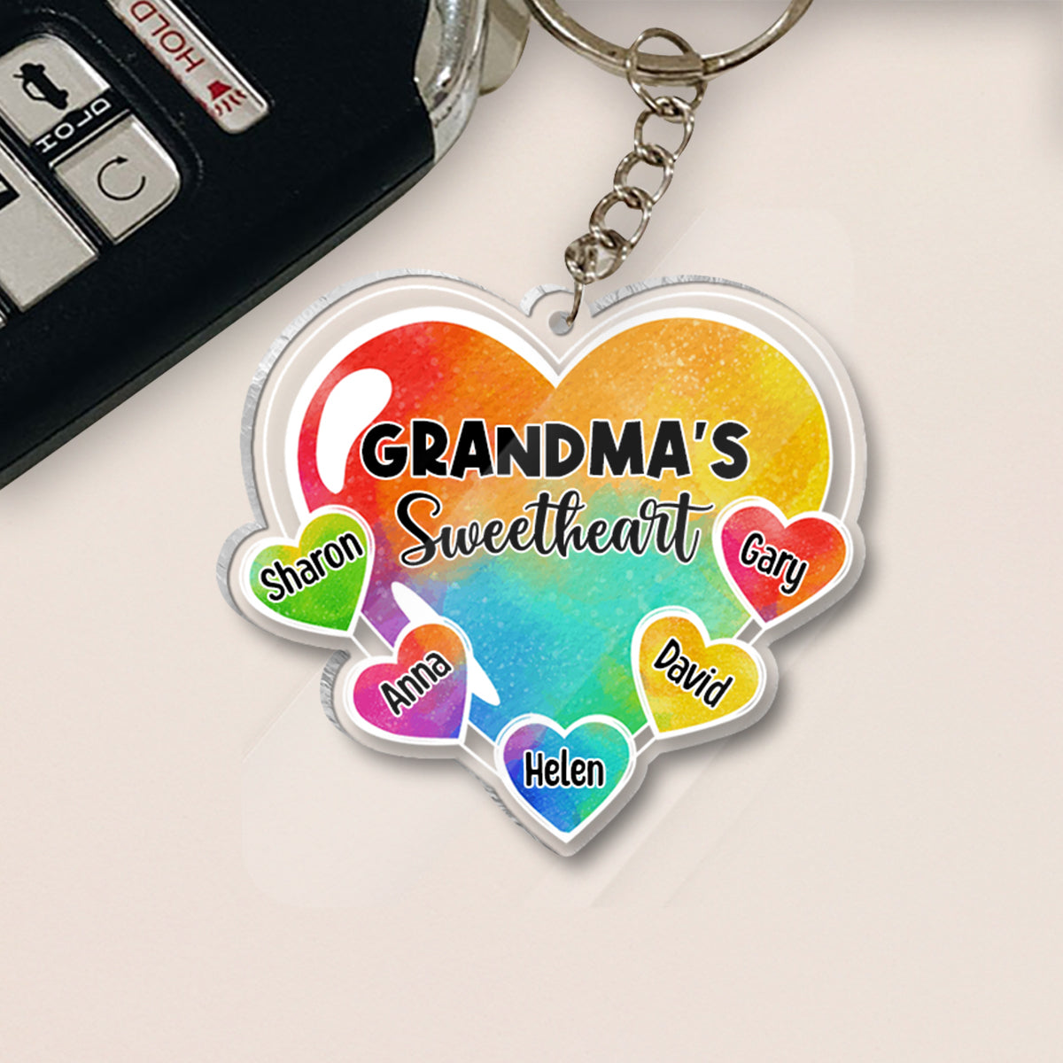 Grandma's Sweetheart With Grandchildren - Personalized Grandma Keychain