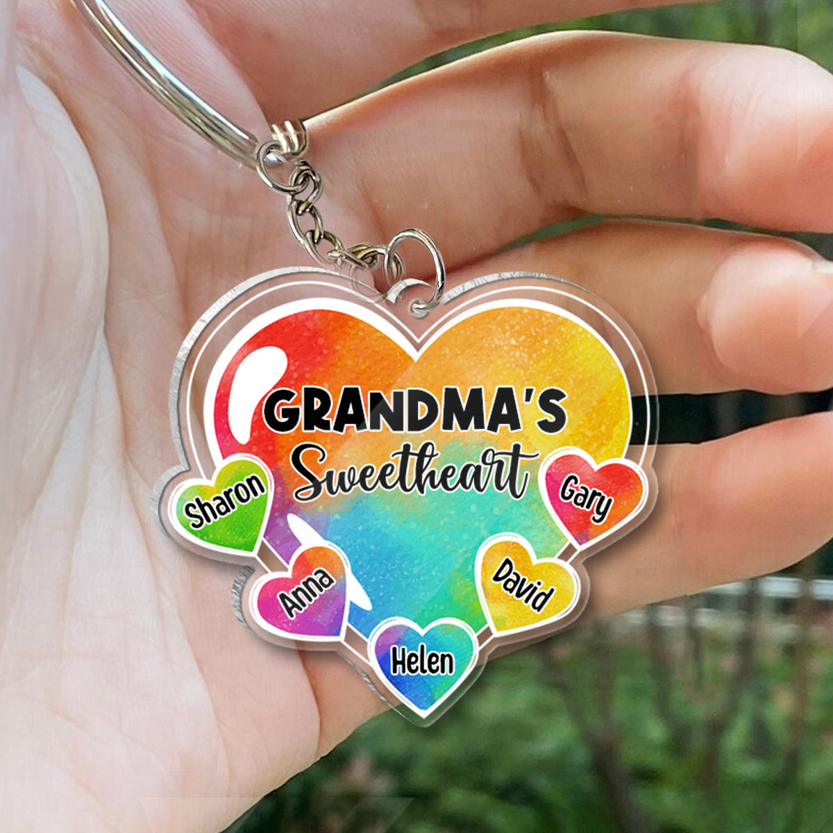 Grandma's Sweetheart With Grandchildren - Personalized Grandma Keychain
