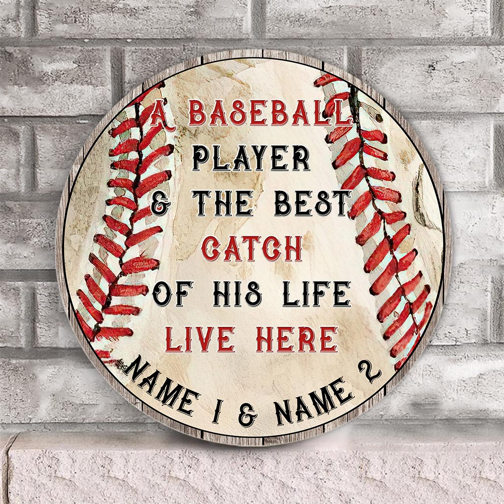 Panneau rond en bois personnalisé pour joueur de baseball