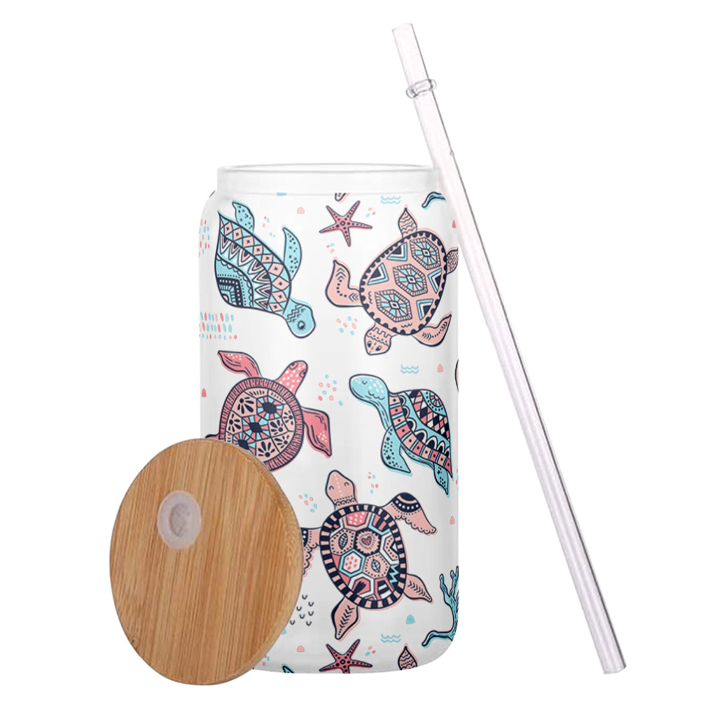 Pink And Blue Turtle - Personalized Turtle Can Glass