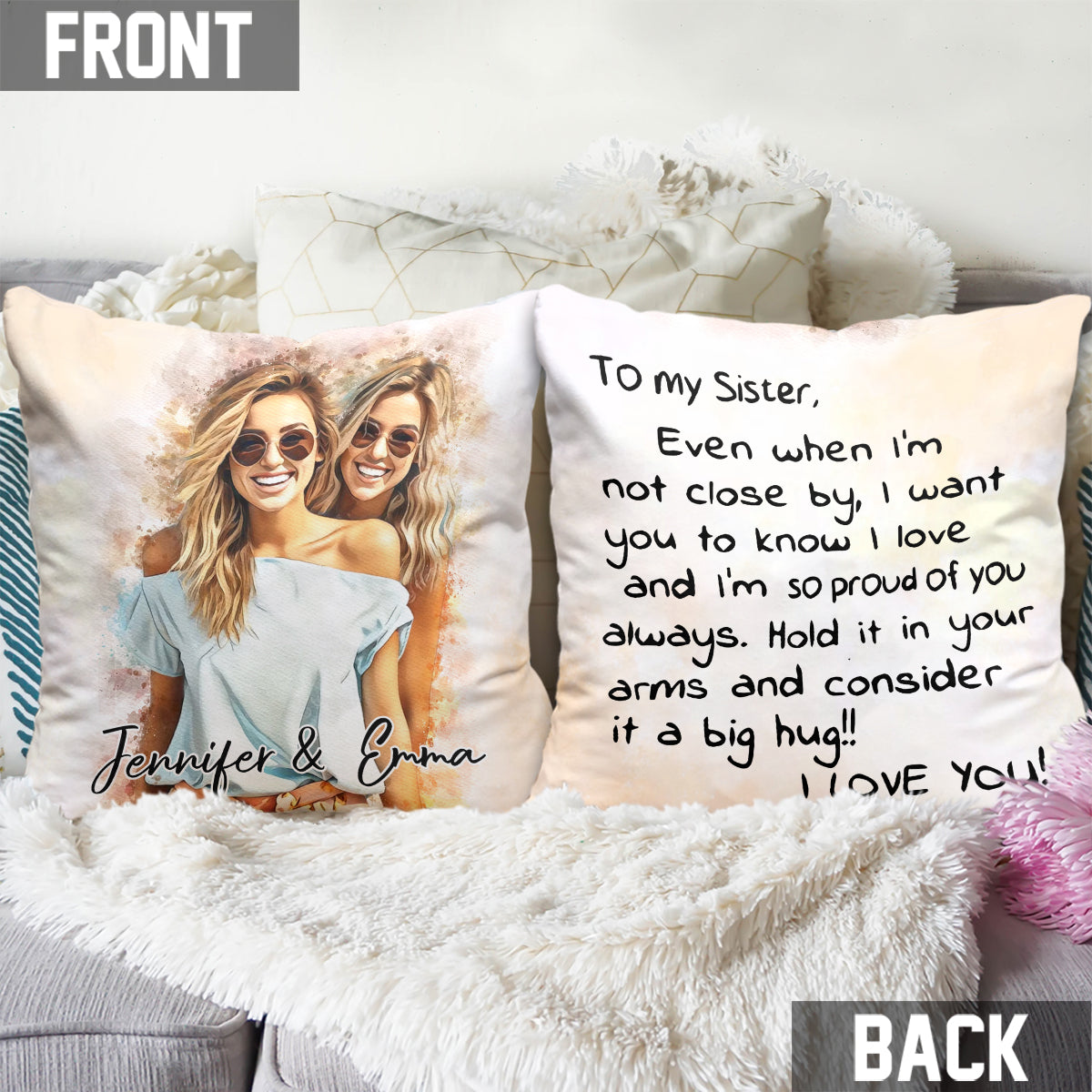 Gros câlin - Coussin décoratif personnalisé pour frères et sœurs