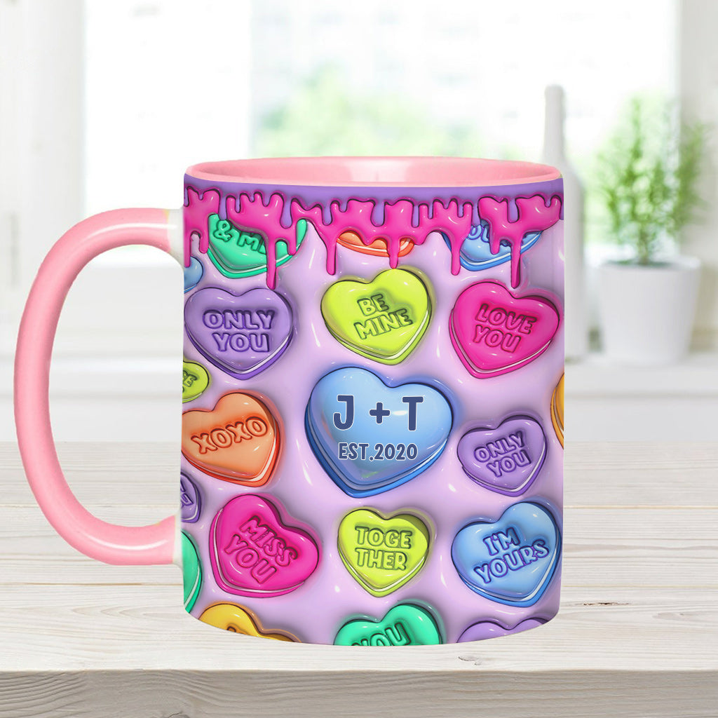 Any Name Any Date Colorful Heart Inflated - Personalized Couple Accent Mug