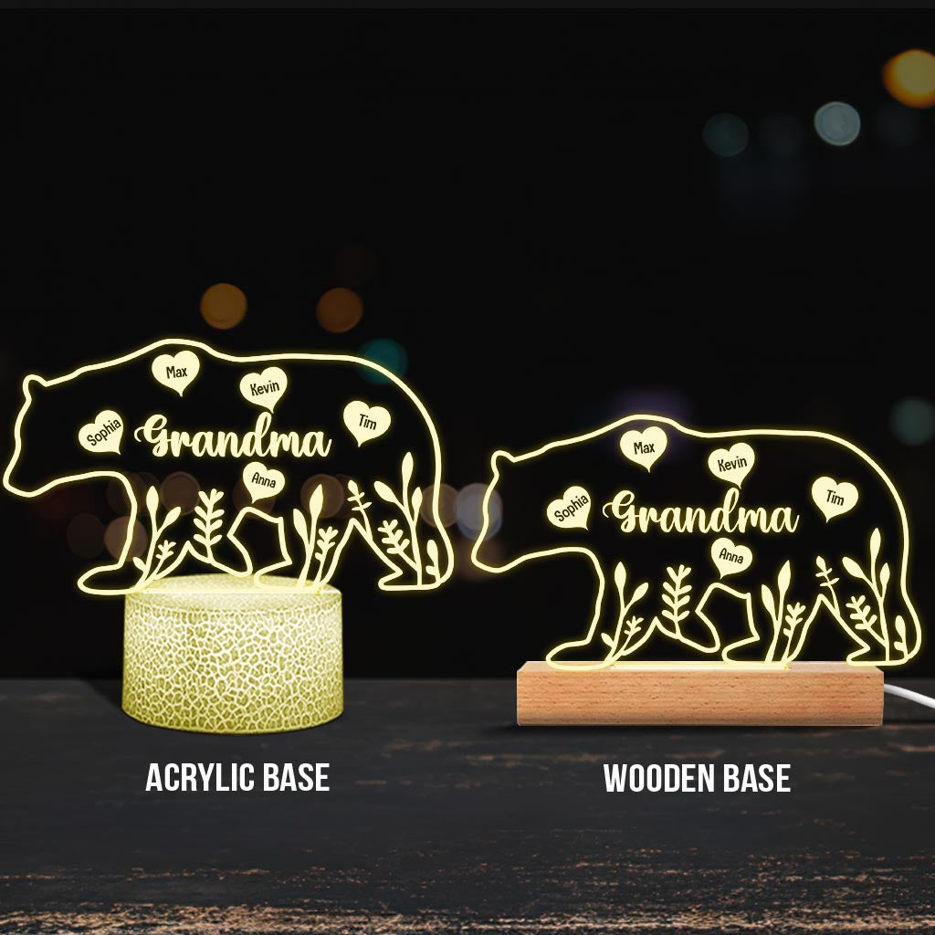 Mama Bear - Gift for mom, dad, grandma, grandpa - Personalized Shaped Plaque Light Base
