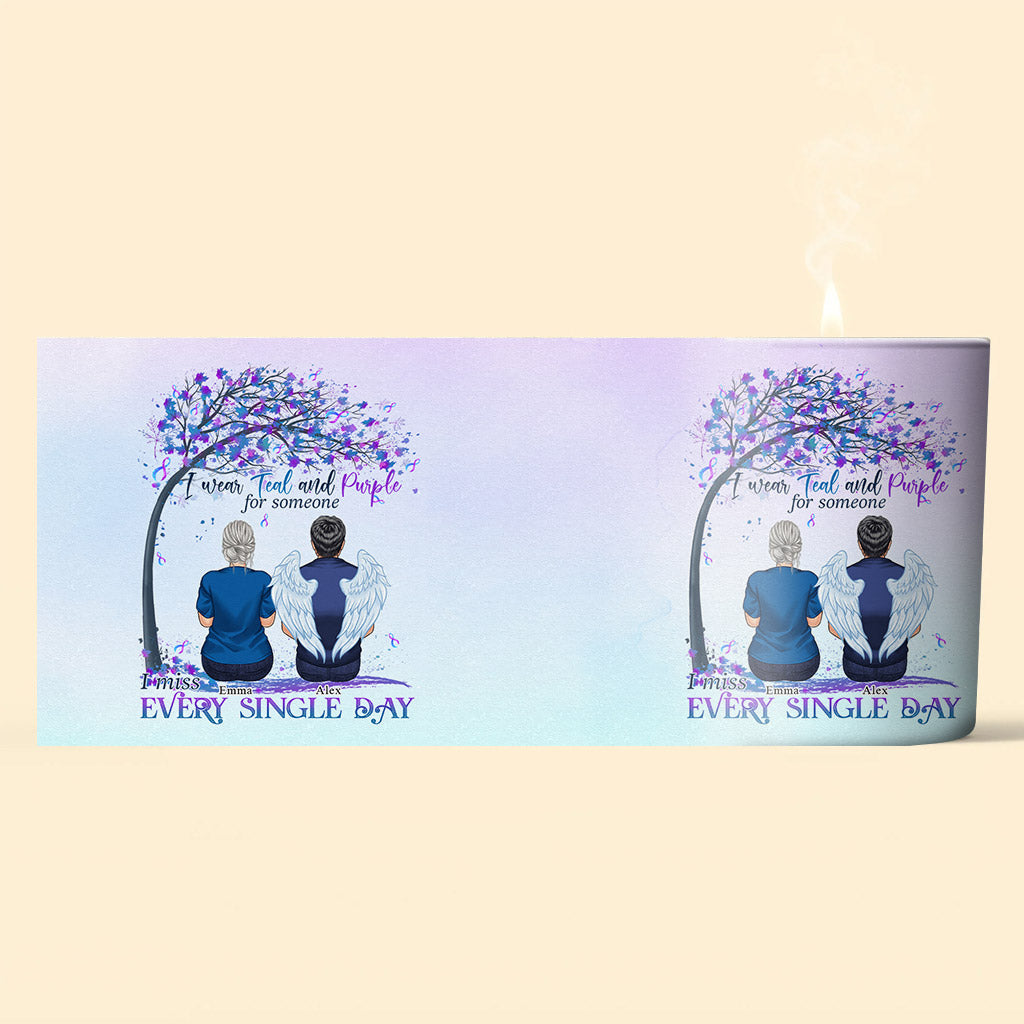 I Wear Teal And Purple - Personalized Suicide Prevention Candle With Wooden Lid