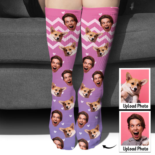 Chaussettes personnalisées pour chien à motif violet - Face personnalisée
