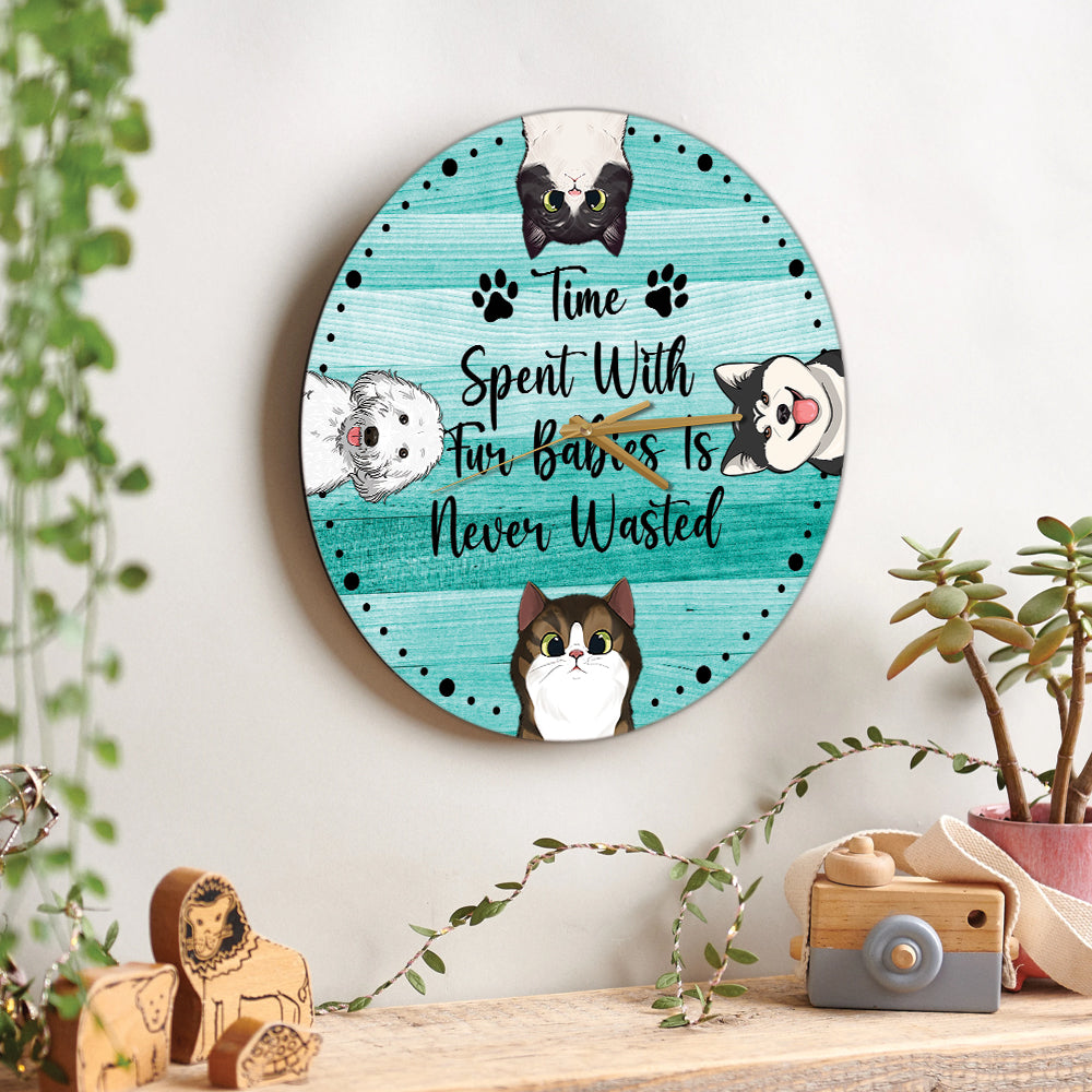 Zeit mit der Katze verbracht - Personalisierte Katzen-Wanduhr