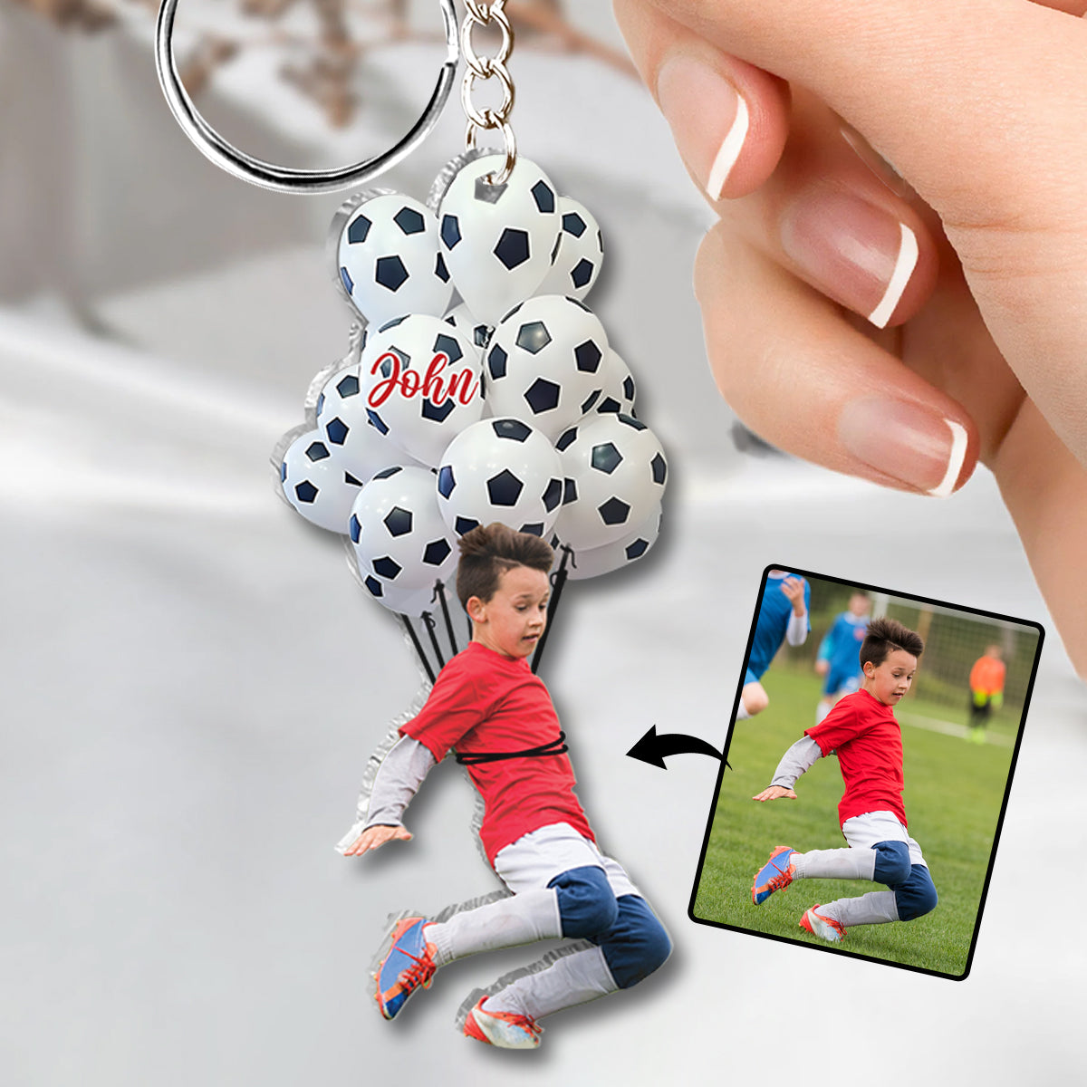 Fröhlicher Fußballspieler – personalisierter Fußball-Schlüsselanhänger