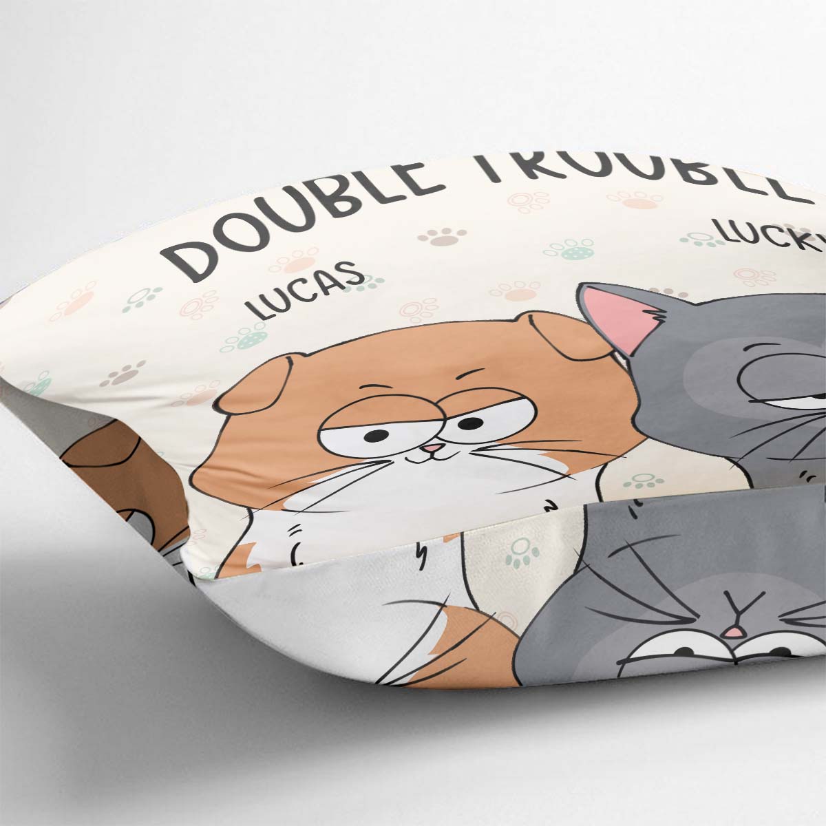 Coussin décoratif personnalisé Double Trouble pour chat