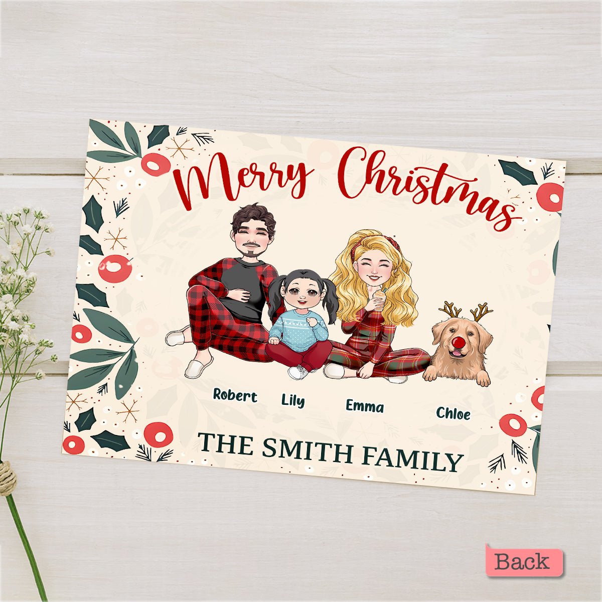 Merry Christmas Leaf & Berries - Personalized QR Greeting Card