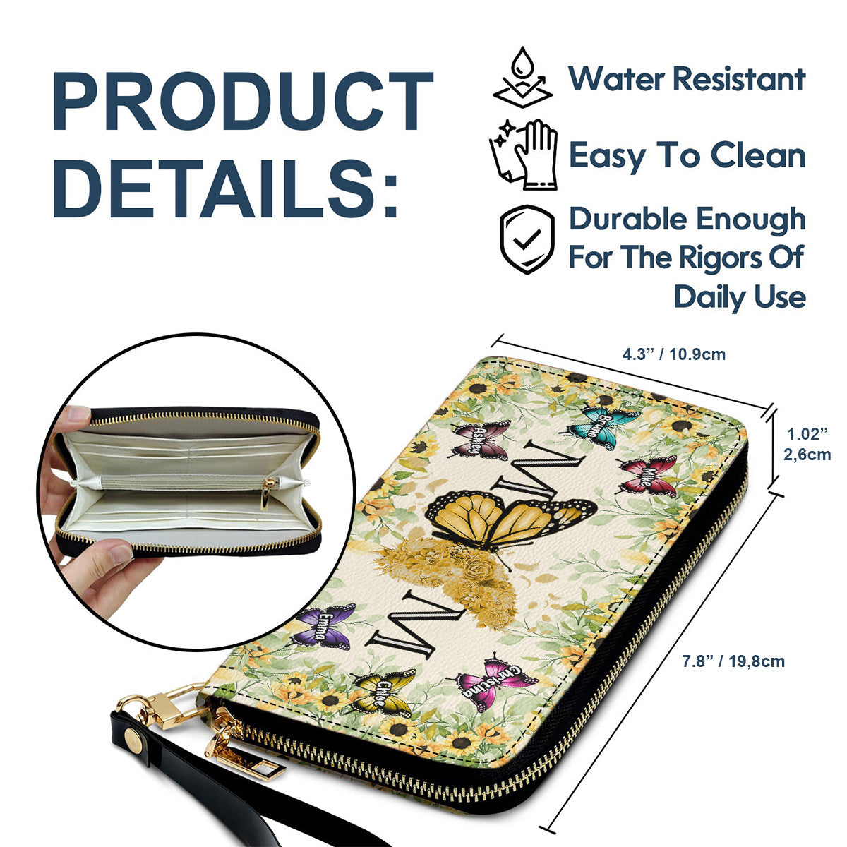Mom Butterfly - Personalized Mother Leather Long Wallet