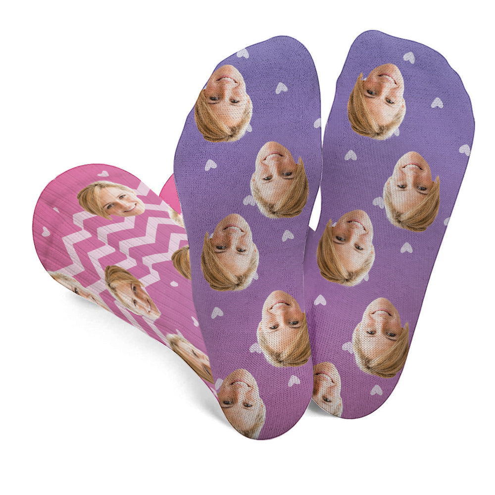 Chaussettes personnalisées pour belle-mère, motif violet et visage personnalisé