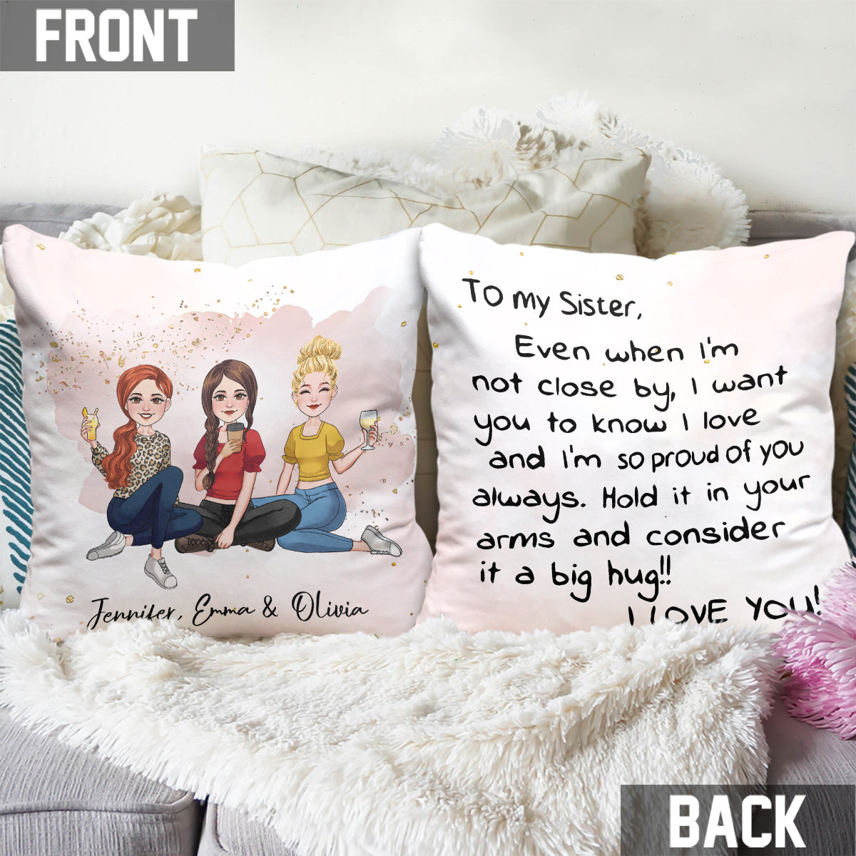 Gros câlin - Coussin décoratif personnalisé pour frères et sœurs