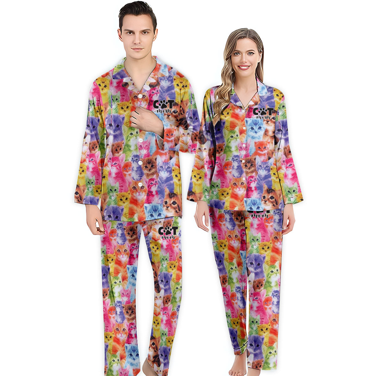 Insertion photo pour un style coloré - Pyjama boutonné personnalisé avec chat